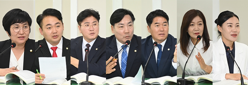 '[구정질문 종합]대덕구의회, 주요 현안부터 민생까지 제언 쏟아져' 게시글의 사진(2) '구정질문에 참여한 대덕구의회 의원들. 왼쪽부터 박효서 부의장, 조대웅 의원, 이준규 의원, 전석광 의원, 김기흥 의원, 양영자 의원, 유승연 의원. 사진=대덕구의회 제공.jpeg'